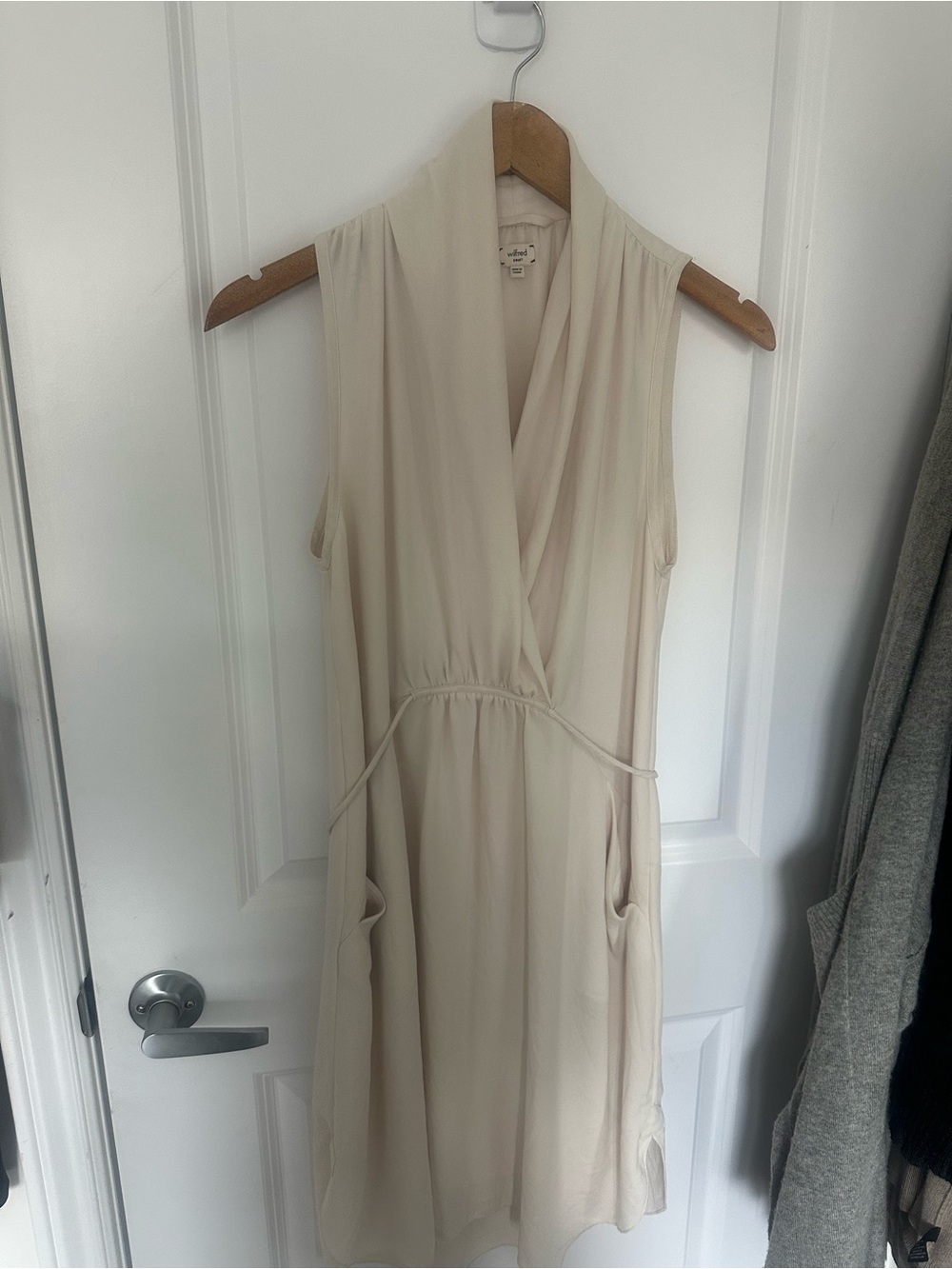 Wilfred Cream Sleeveless Wrap-Style Midi Dress